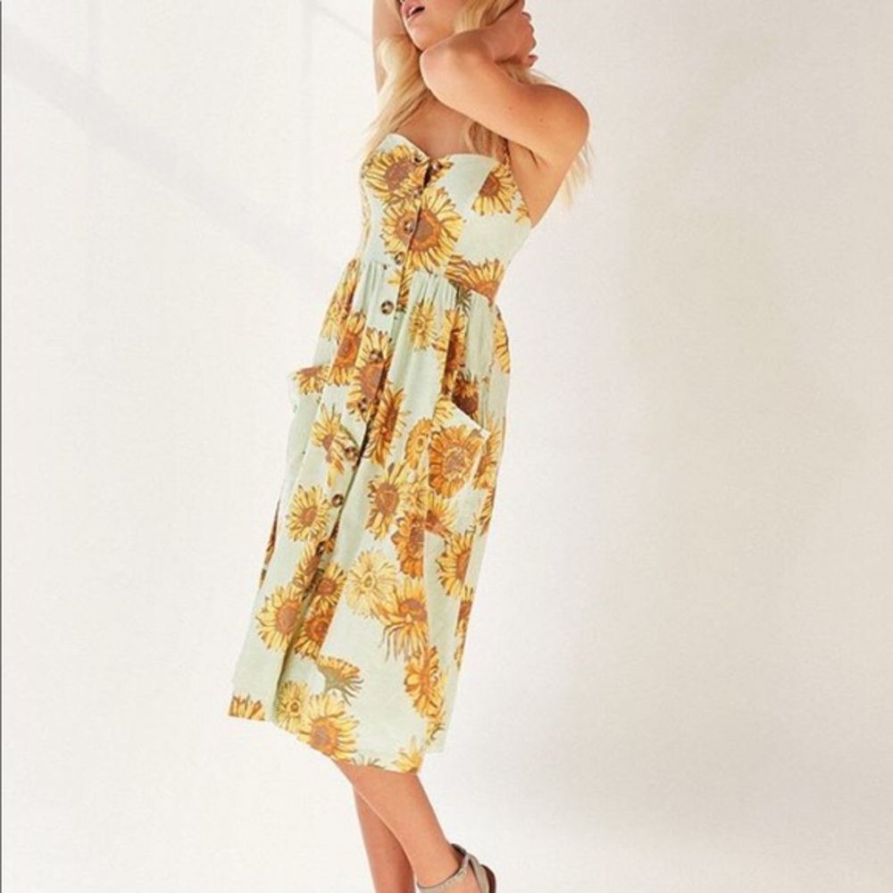Urban Outfitters Linen Sunflower Midi Dress